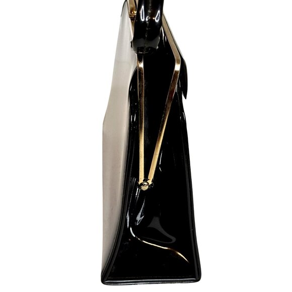 VTG Women Black Patent Leather Purse Hand-painted White Front Signed Gold Clasp - Picture 9 of 11